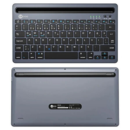 Lecoo BK100 Kablosuz Bluetooth Şarj Edilebilir Çoklu Cihaz Uyumlu Türkçe Q Klavye Gri