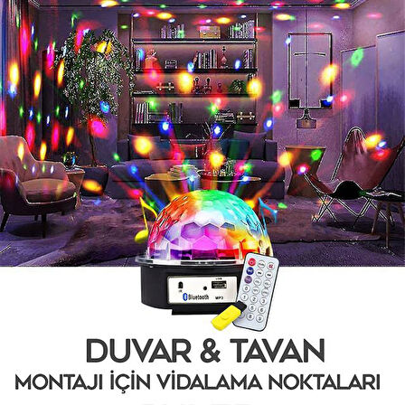 Ledx Gm-0803b Sihirli Led Dönen Disko Topu Hoparlör Kablosuz Usb/mp3/bluetooth Kumandalı 360 Derece Siyah