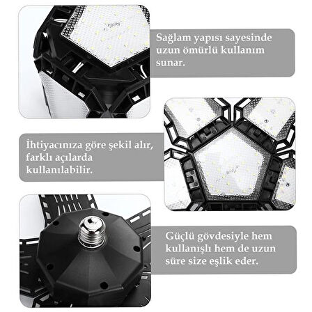 Ledx Ayarlanabilir Açılı 5 Kanatlı 148 Smd Ledli Galaxy Projektör Işığı 60w 6600 Lumen E27 32cm Çap Çok Renkli