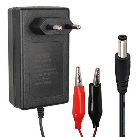 Weko 14.4 Volt - 1 Amper 5.5 2.5 Mm Uçlu + Krokodil Aparatlı Akü Şarj Cihazı Wk-29112