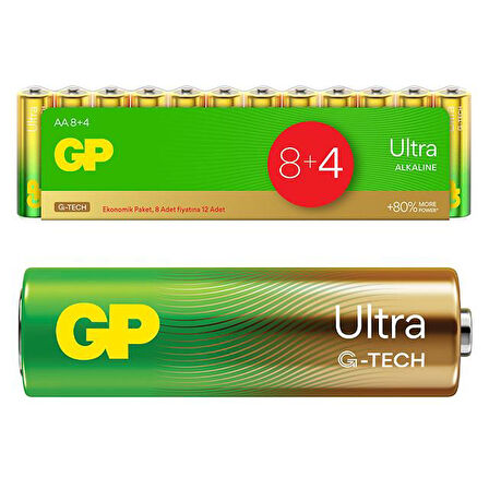Gp Ultra G-tech AA İnce Kalem Pil Alkalin 12li Paket