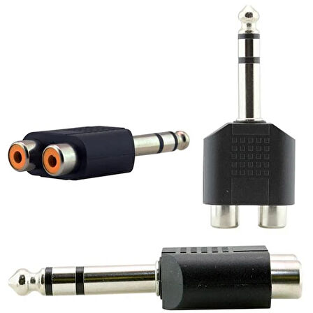 6.3 Mm Stereo Erkek / 2 Rca Dişi Çevirici Jack