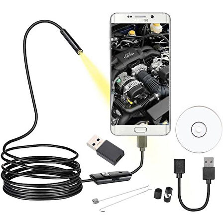 Powermaster Micro Usb+Type C+Pc Işıklı Endeskop Yılan Kamera 5 Mt