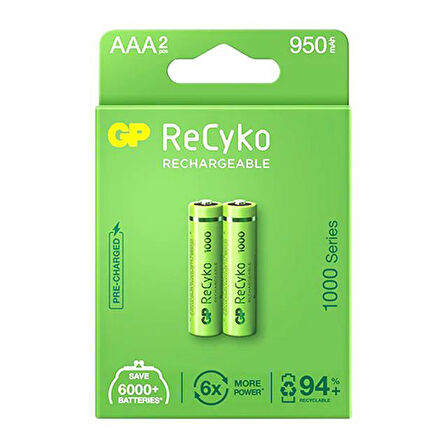 Gp Recyko 950 Mah R03 Aaa Şarjlı 2Li Pil Gp100Aaahce-2Eb2 Gprhc1