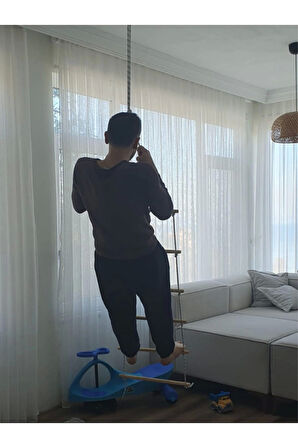 Trapez Ahşap Merdiven 8mm İp 100kg Taşır Set Çocuk Tırmanma Jimnastik Gelişim Salıncağı 6 basamak
