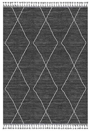 İpek Mekik Halı Meryland Siyah Beyaz İskandinav Kilim