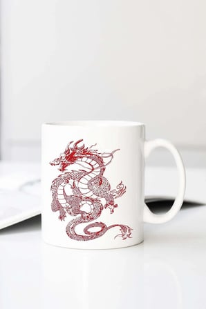 Dragon Baskılı 330 ml Porselen Kupa Bardak (123456-2)