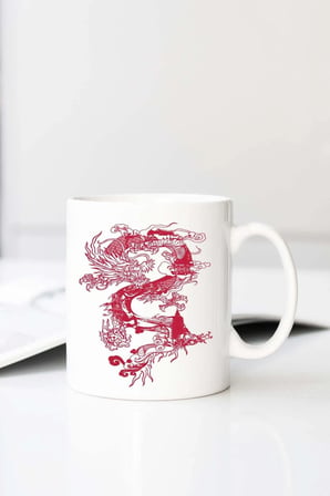 Ejderha Grafikli Baskılı 330 ml Porselen Kupa Bardak (123457-5)