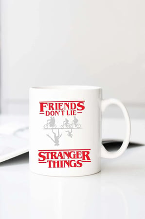 Friends Dont Lie Stranger Thin Baskılı 330 ml Porselen Kupa Bardak (123469-3)