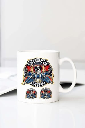 Kurukafa Motorcu A Rock And Roll Kuru Kafa Baskılı 330 ml Porselen Kupa Bardak (123475-1)