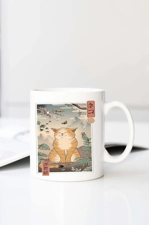 Gala Kedi Japon K Moda B Baskılı 330 ml Porselen Kupa Bardak (123479-3)