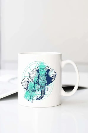Elephant And Kids 1 Baskılı 330 ml Porselen Kupa Bardak (123497-2)