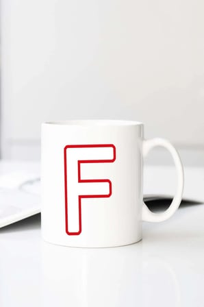 F Harfli Baskılı 330 ml Porselen Kupa Bardak (123647-1)