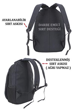 Basic Siyah Sırt Çantası Su Geçirmez Kumaş Unisex