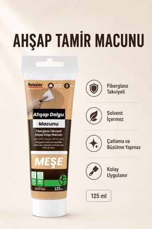 4'lü Meşe Ahşap ve Duvar Tamir Seti 125 Ml Dolgu Macunu 2 Adet Plastik Spatula 1 Kübik Zımpara