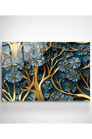 Mavi Çiçekler Cam Tablo, Dekoratif