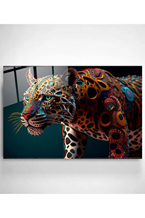 Renkli Leopar Cam Tablo, Dekoratif Cam Tablo