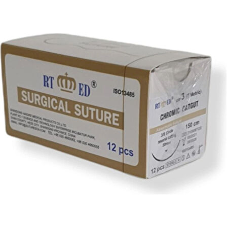 RTMED - CHROMİC CATGUT KROMİK KATGÜT EMİLEBİLİR SUTUR DAİRE TERS KESİM 150CM NO:3 12 ADET (1 PAKET)