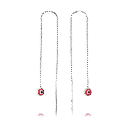 925 Ayar Gümüş Zincirli Pembe Nazar Küpe