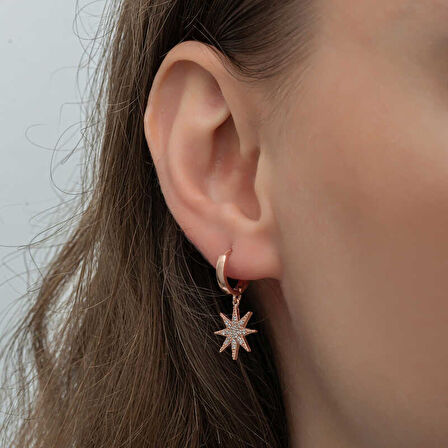 Gümüş Rose Sallantılı Kutup Yıldızı Kadın Küpe