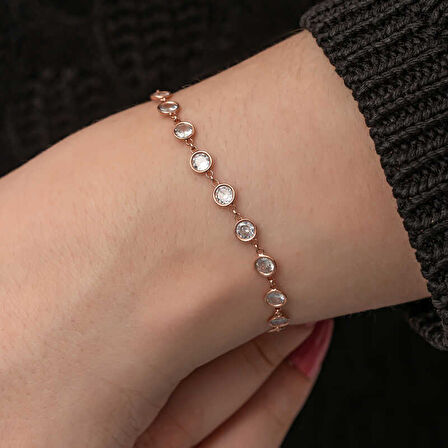 925 Ayar Gümüş Rose Beyaz Taşlı Kadın Bileklik