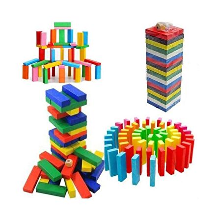 Ahşap Renkli Denge Jenga Oyunu Çocuk Oyun Oyuncak