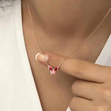 925 Ayar Gümüş Rose Minimal Kelebek Kadın Gümüş Kolye