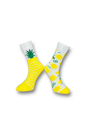3'lü Unısex Limon Avokado Ananas Desenli Esnek Nem Alabilen Pamuklu Spor Soket Çoraplar