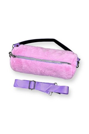 Peluş Pembe Renkli Mini Silindir Çanta