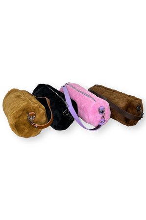 Peluş Pembe Renkli Mini Silindir Çanta