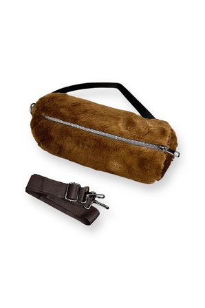 Peluş Koyu Kahverengi Mini Silindir Çanta