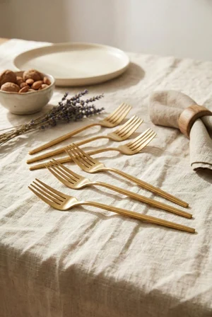 6'lı Lüks Gold Paslanmaz Çelik Yemek Çatalı Seti (21 cm)