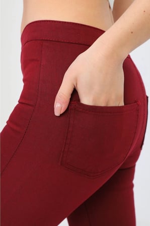 twomeey Gabardin Kumaş Yüksek Bel Pantolon (Bordo)