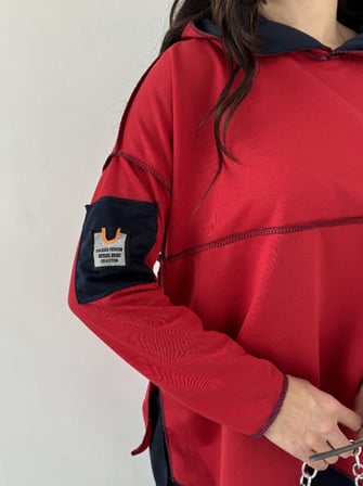 twomeey Kadın Kapüşonlu Etek Ucu Detay İki İplik Kumaş İkili Takım (Renk Seçenekli)