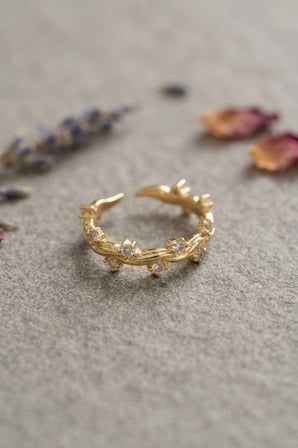 Mey İthalat® Gold Renk Zirkon Taşlı Sarmaşık Model Kadın Yüzük