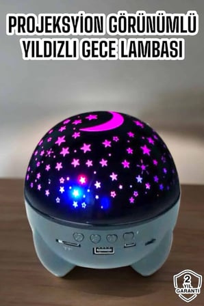Mey İthalat® Yıldız Yansıtmalı Projeksiyon Gece Lambası Şarjlı Taşınabilir