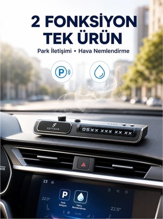 Mey İthalat® Led Işıklı Araç Ön Cam Telefon Numarası Gösterme Aparatı + 3 Seviyeli Hava Nemlendirici