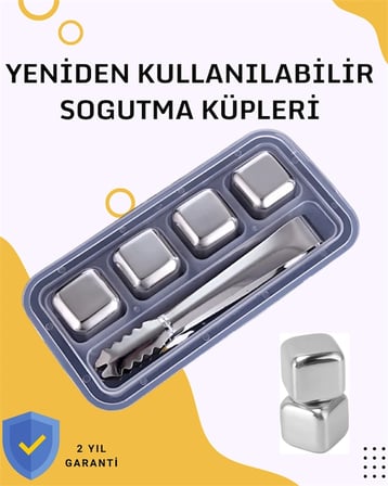 Mey İthalat® Paslanmaz Metal Buz Küpleri-Çok Amaçlı Kullanıma Uygun