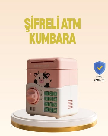 Mey İthalat® Çocuklar İçin Pembe Atm Görünümlü Elektronik Kumbara