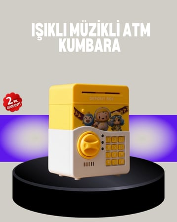 Mey İthalat® Sarı Şifreli Eğitici Çocuk Kumbarası Otomatik Para Girişli
