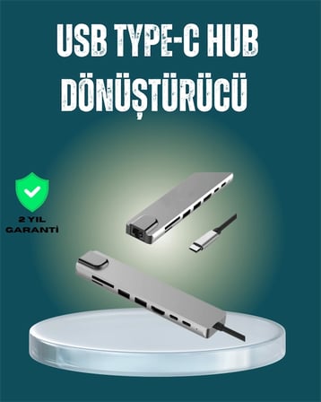 Mey İthalat® Usb‑C Çoklu Bağlantı Merkezi – 5 Gbps, 100‑240 V, Sağlam Eloksal Tasarım