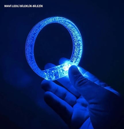 Mey İthalat® Mavi Led Işıklı Baskı Yapılabilen Pilli Bileklik Bilezik 1,5 Cm Genişlik