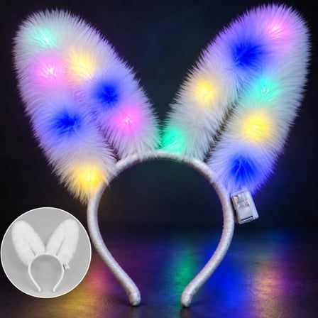 Mey İthalat® 3 Modlu Led Işıklı Peluş Tavşan Kulağı Beyaz Renk
