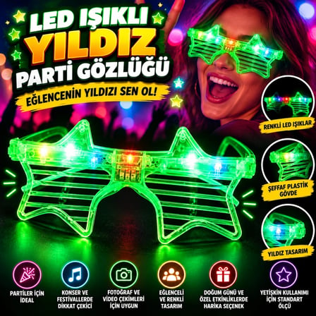 Mey İthalat® Yeşil Led Işıklı Yıldız Parti Gözlüğü