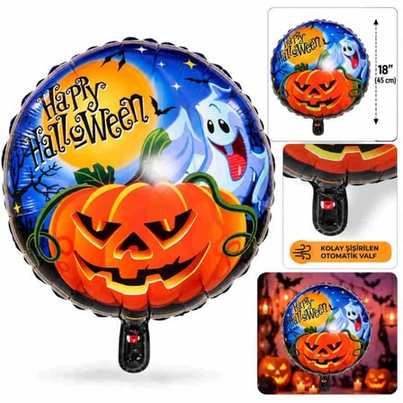 Mey İthalat® Hayalet Ve Balkabağı Desenli Folyo Balon 18 İnç – 45 Cm