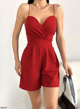 twomeey Kadın Krep Kumaş Askılı Şortlu Mini Tulum
