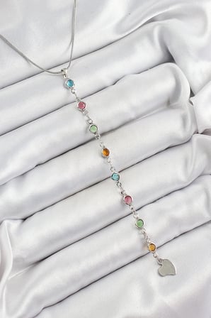 Mey İthalat® Pirinç Gümüş Renk Karışık Renk Zirkon Taşlı Y Kadın Kolye