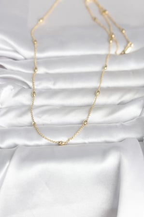 Mey İthalat® CM 14K Renk Damla Topçuk Model Zincirli 60 cm Kadın Kolye