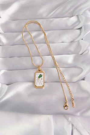 Mey İthalat® 316L Çelik Renk Beyaz Mineli Tarot Kolye