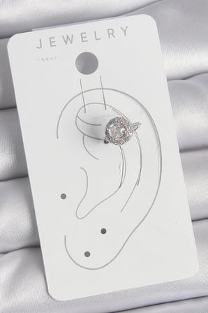 Mey İthalat® Pirinç Gümüş Renk Zirkon Taşlı Kadın Kıkırdak Model Küpe